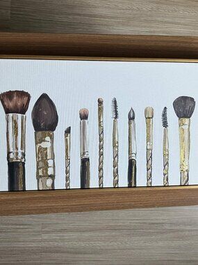 Makeup Brushes Gold Framed Canvas Print